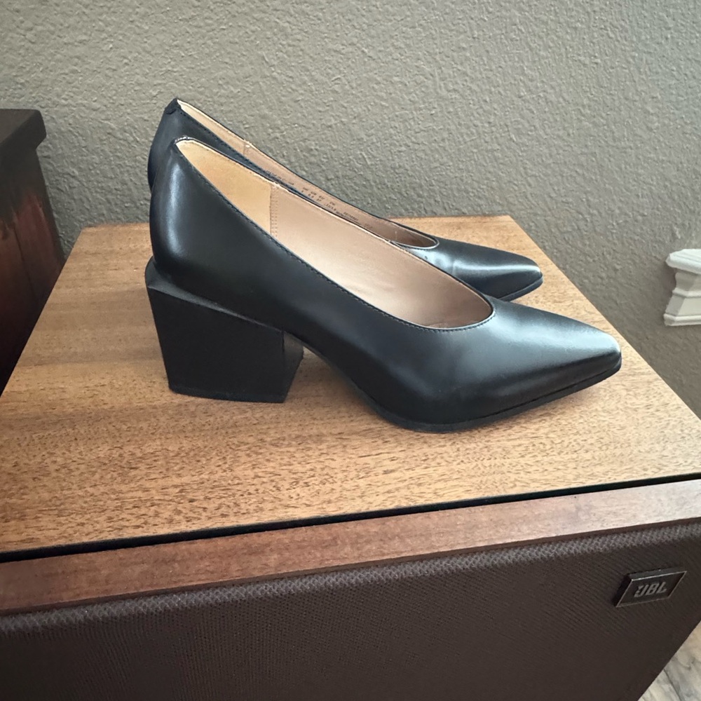 Clarks Black Leather Block Heels